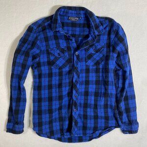 Canyon Creek cotton Flannel Shirt Mens Medium Blue Black Plaid Classic cotton